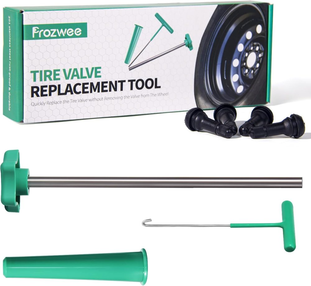 Tire Valve Stem Core Quickly Replacement Tool Kit,Perfect Tool for Replacing Leaky Valves in Cars,Trucks,Motorcycles, etc.with 4PCS TR413 Valve Stems