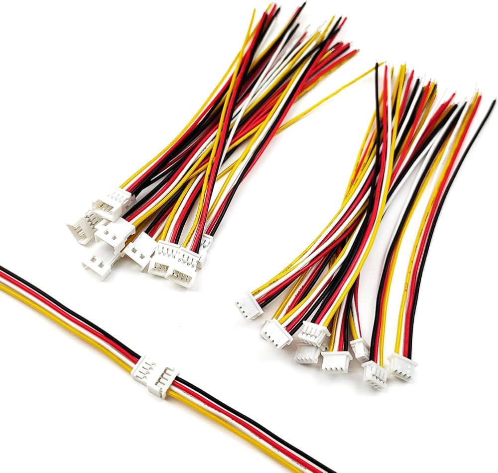 10 Pairs JST 1.25mm 4 Pin Micro Electrical Male and Female Connector Plug with 100mm 26AWG Cable Wires JST Connectors Kit